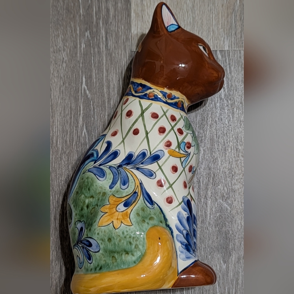 Vibrant Hand Painted Ceramic Cat Figurine - Picture 5 of 6